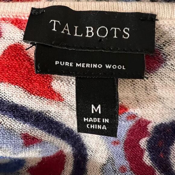 Talbots Sweater Merino Wool Red Paisley Floral Cottagecore Retro Chic M - Picture 8 of 10